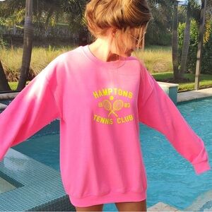 Neon Pink Hamptons Tennis Club Preppy Sweatshirt Size Large No Tags